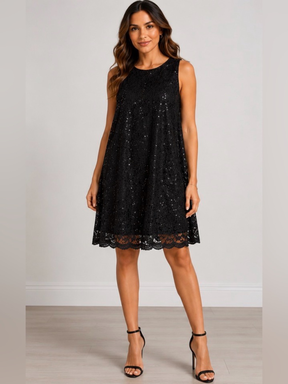 Tiana B. Black Lace Sequin A-Line Dress – Size 10 - like new